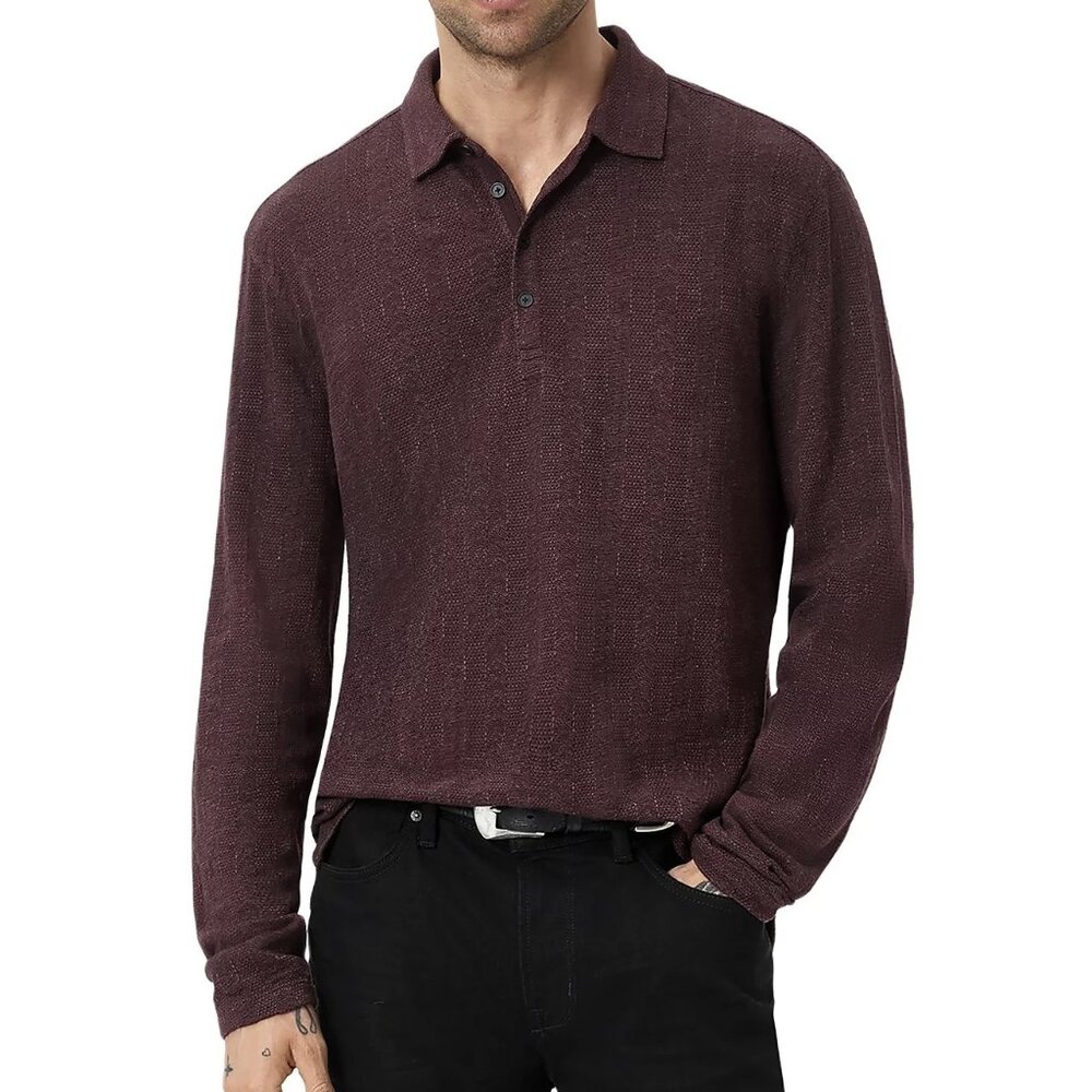 John Varvatos Mens Size XL Plum Jalen Jacquard Long Sleeve Polo Shirt NWT 168